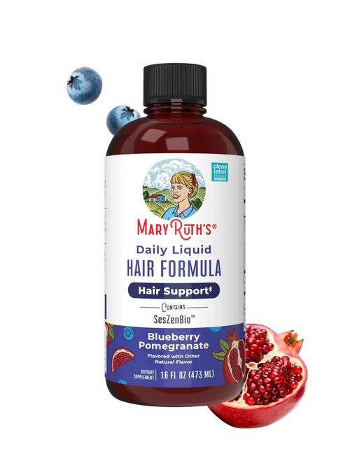 MaryRuth's Daily Liquid Hair Formula | Biotin + Vitamin C | Thicker, Stronger Hair, Skin & Nail Health | 16 FL Oz | Blueberry Pomegranate