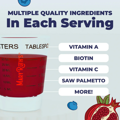 MaryRuth's Daily Liquid Hair Formula | Biotin + Vitamin C | Thicker, Stronger Hair, Skin & Nail Health | 16 FL Oz | Blueberry Pomegranate