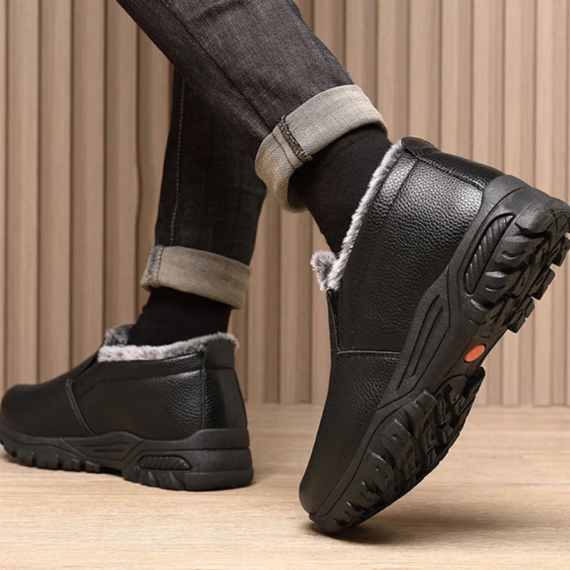 Cowhide Waterproof Fleece Snow Boots