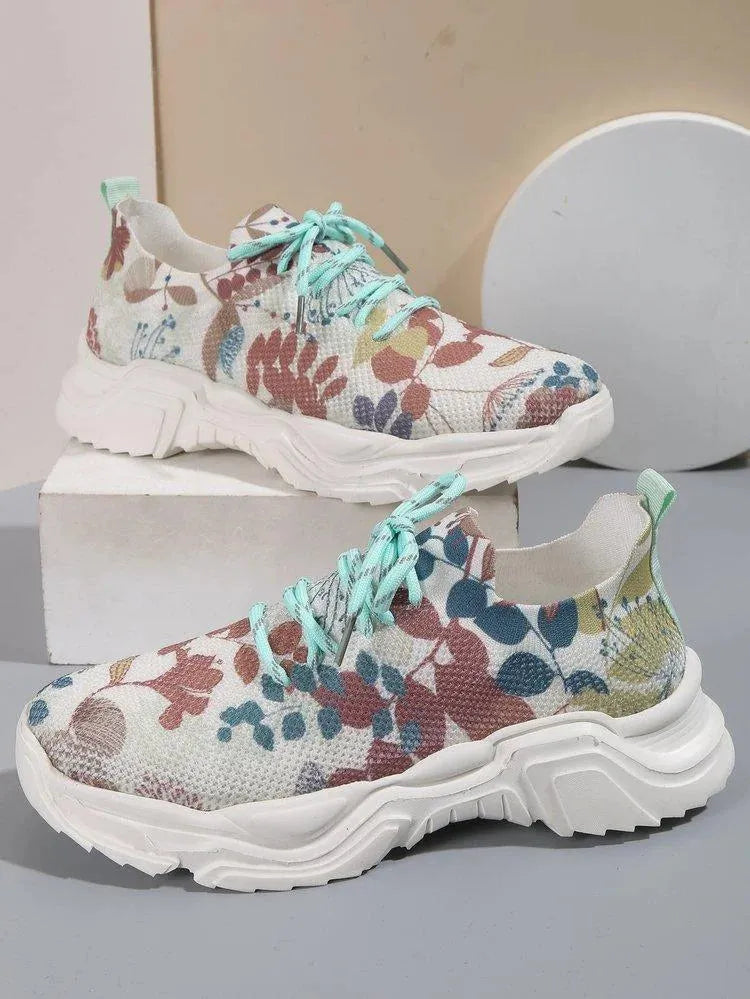 Floral Print Lace-up Breathable Orthopedic Sneakers