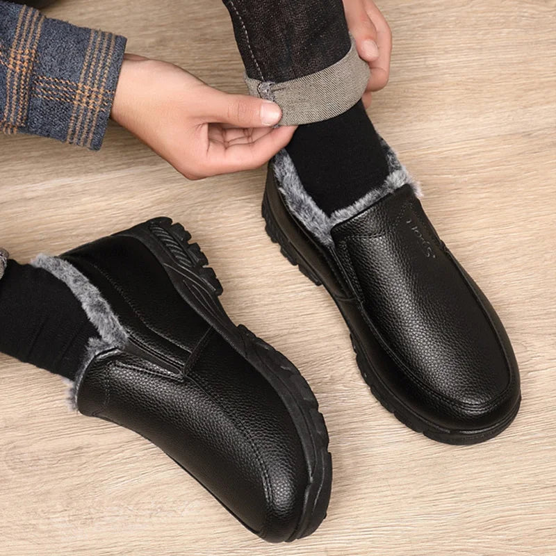 Cowhide Waterproof Fleece Snow Boots